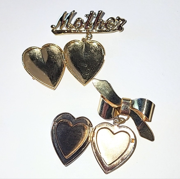 VINTAGE 1940s HEART LOCKET BROOCHES - WASHINGTON DC CAPITOL & 1949 ENGRAVED - Picture 6 of 10